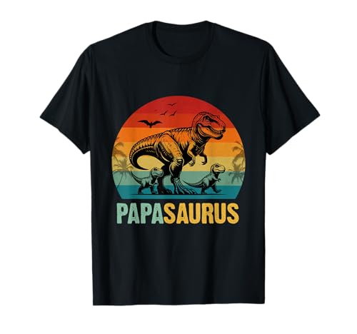 Papasaurus Of Two Kids Lustiger Retro Papa Dinosaurier Vatertag T-Shirt von Papasaurus Trex Funny Dinosaur Father's day Tees
