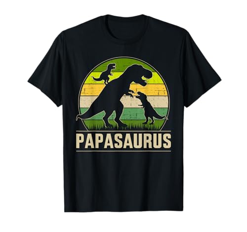 Papasaurus zwei Kinder für Papa zum Vatertag Weihnachten T-Shirt von Papasaurus zwei Kinder Vatertag Shop