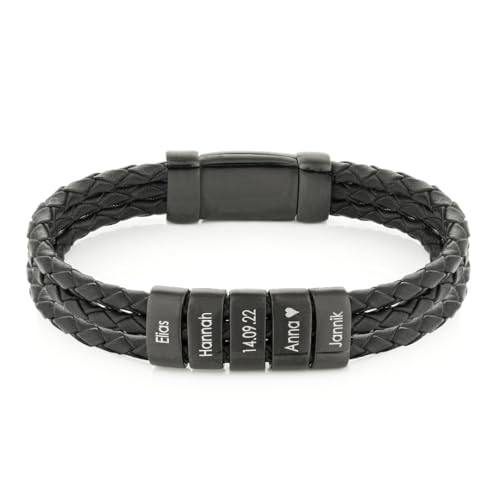 Papasplatz Lederarmband mit gravierten schwarzen Namensbeads Papasplatz Lederarmband mit gravierten schwarzen Namensbeads von Papasplatz