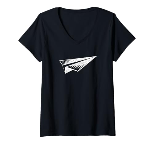 Damen Papierflugzeug Fliegender Überwurf Origami Retro Flight T-Shirt mit V-Ausschnitt Damen Papierflugzeug Fliegender Überwurf Origami Retro Flight T-Shirt mit V-Ausschnitt von Paper Plane Flight Pilot Origami Retro