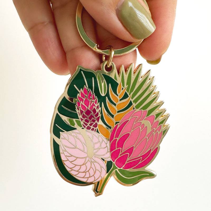 Celeste Tropical Bouquet Blume 18K Vergoldetes Keychain von PaperAnchorCo