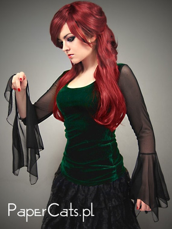 Grüne Samt Bluse Riesige Netz-Ärmel Goth Fee Elfe Spitze Gothic Schwarz Grüne Samt Bluse Riesige Netz-Ärmel Goth Fee Elfe Spitze Gothic Schwarz von PaperCatsPL
