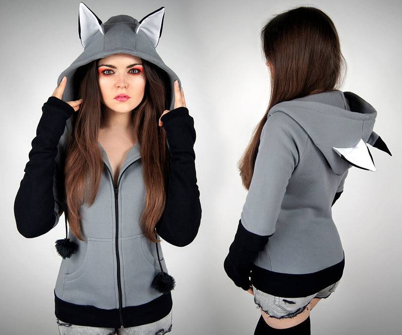 Hoodie Wolf Grau Fuchs Schwarz Kawaii Nerd Cosplay Anime Ohren Goth Hoodie Wolf Grau Fuchs Schwarz Kawaii Nerd Cosplay Anime Ohren Goth von PaperCatsPL