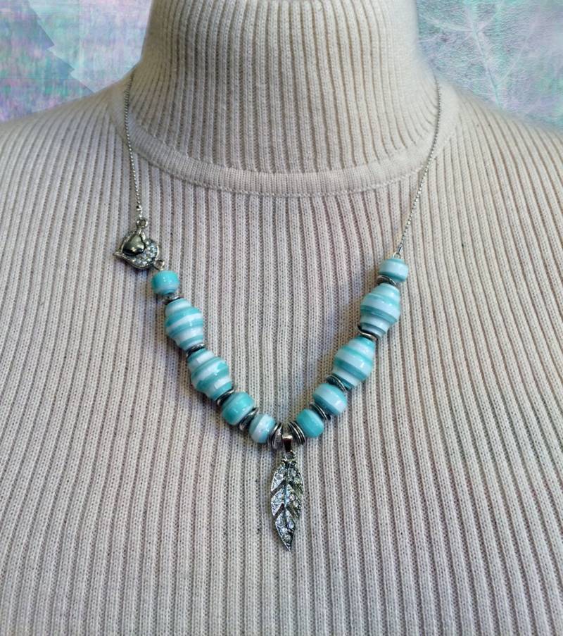 Mint Papier Perlenkette Silber Blatt Anhänger & Sterling Ohrringe von PaperartziBeads