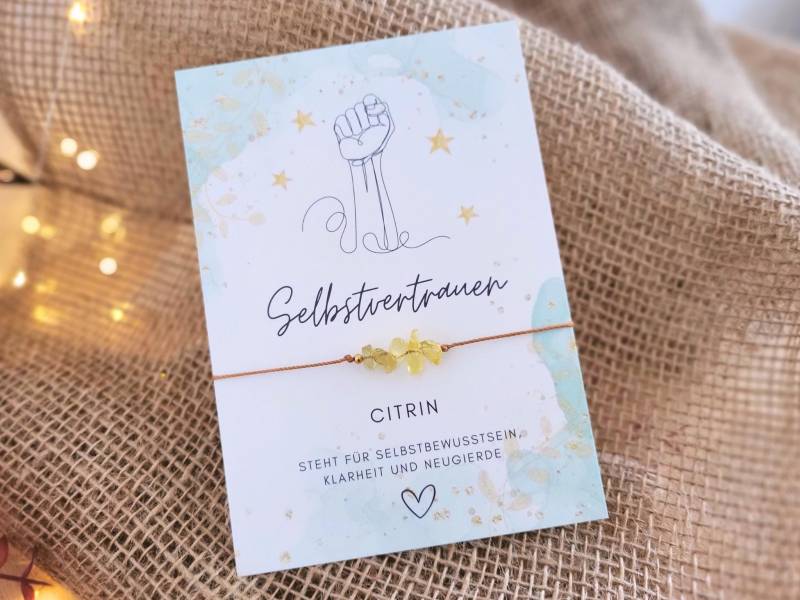 Armband Selbstbewusstsein Citrin Gelb, Talisman Selbstvertrauen Lieblingsmensch Geschenk, Mutmacher Schmuck Beste Freundin Glücksbringer von PaperlaneByEssi