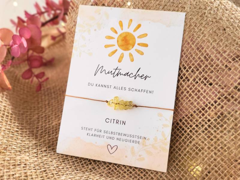 Mutmacher Armband Selbstbewusstsein Citrin Gelb, Talisman Selbstvertrauen Du Kannst Alles Schaffen Geschenk, Freundin Glücksbringer Prüfung von PaperlaneByEssi