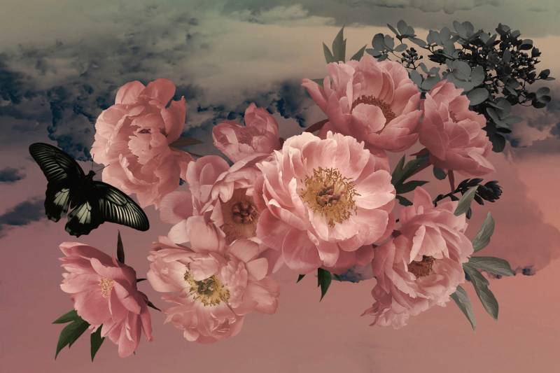 Papermoon Fototapete "BLUMEN ABSTRAKT-MUSTER DESIGN ROSEN BLUMEN DECOR RETRO" von Papermoon