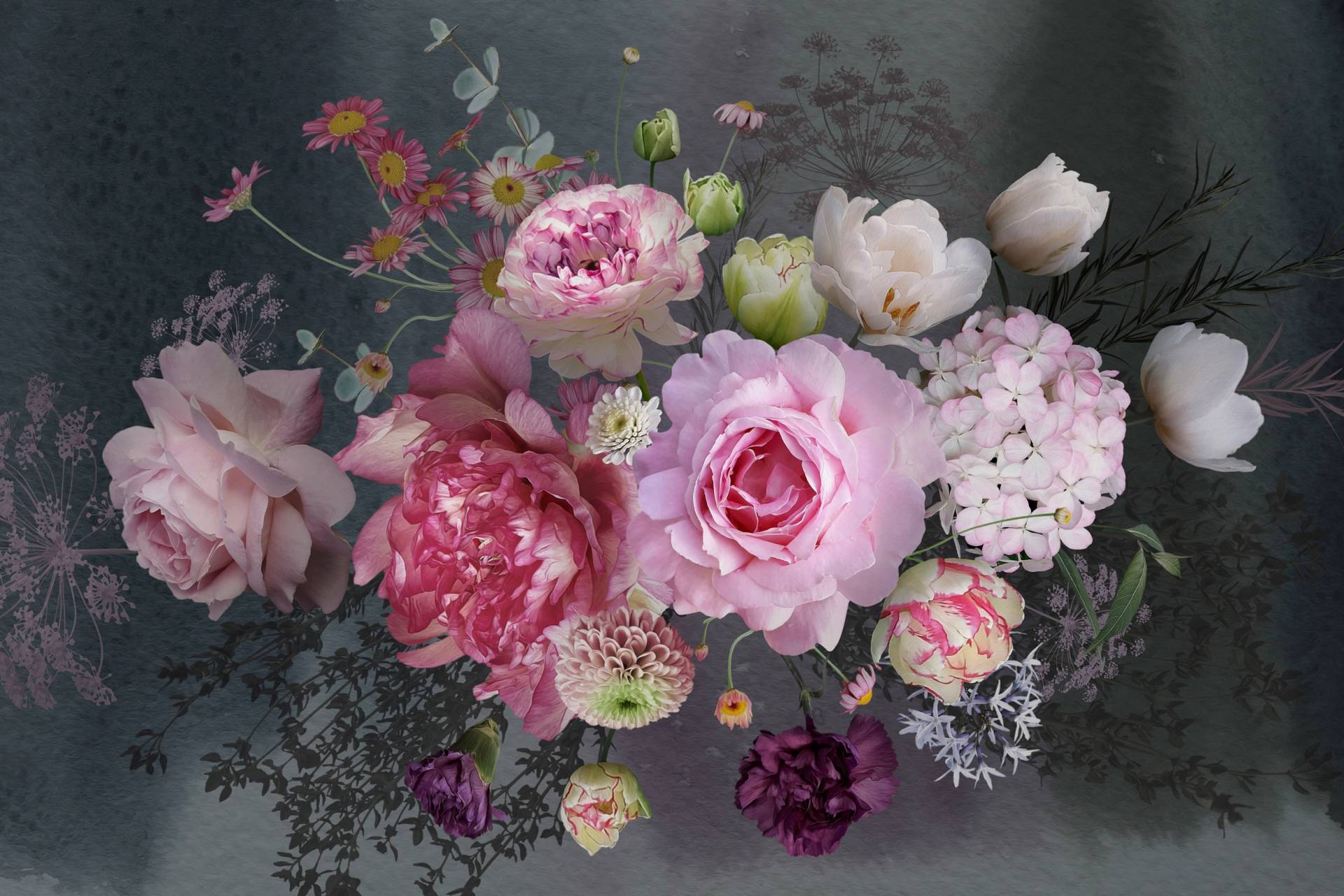 Papermoon Fototapete "BLUMEN ABSTRAKT-MUSTER DESIGN ROSEN BLUMEN DECOR RETRO" von Papermoon