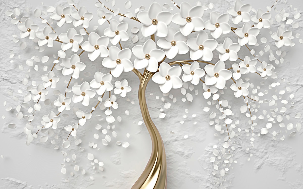 Papermoon Fototapete Blumen weiß gold, Vliestapete, hochwertiger Digitaldruck, inklusive Kleister von Papermoon