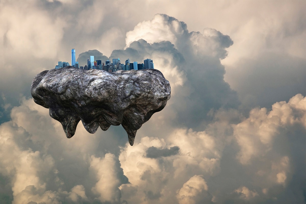 Papermoon Fototapete "Futuristische schwimmende Stadt" von Papermoon