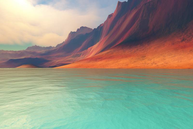 Papermoon Fototapete "GEBIRGE-SEE-BERGE WALD HIMMEL WASSERFALL SONNE WOLKEN" von Papermoon