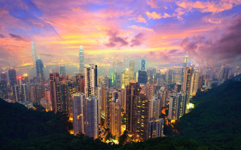 Papermoon Fototapete "HONG KONG-VICTORIA PEAK STADT INSEL SKYLINE MEER NACHT" von Papermoon