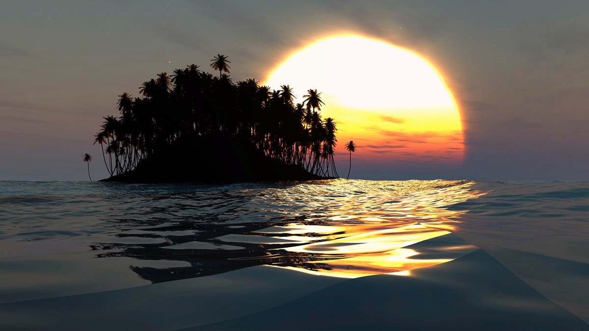 Papermoon Fototapete "Insel im Sonnenuntergang" von Papermoon