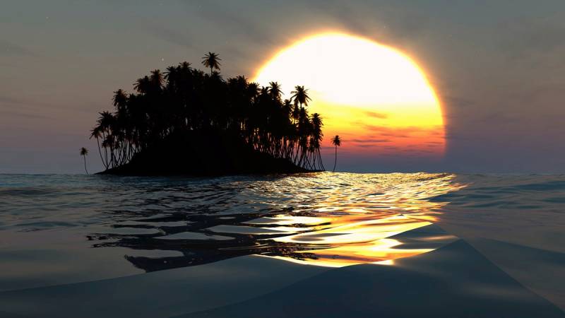 Papermoon Fototapete "Insel im Sonnenuntergang" von Papermoon