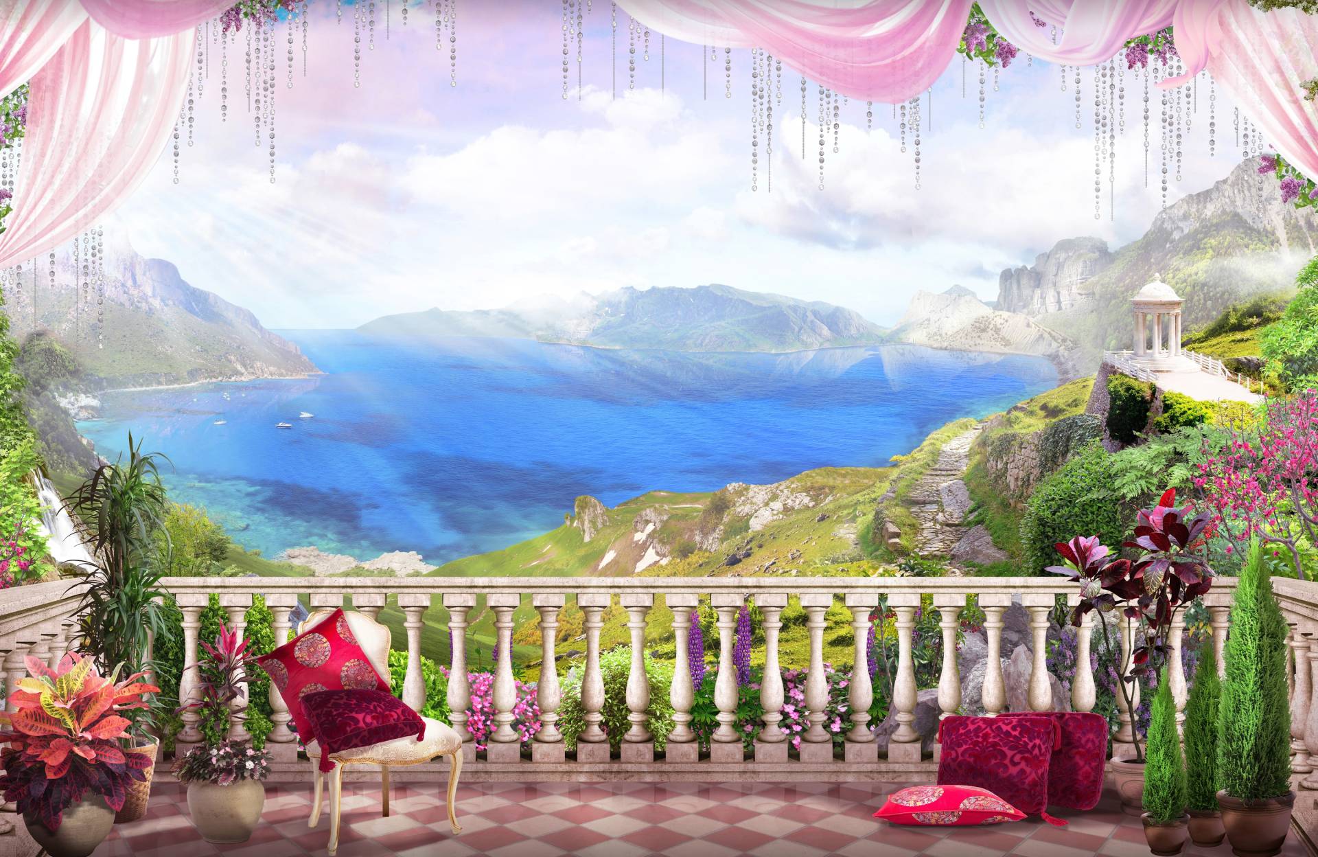 Papermoon Fototapete "LANDSCHAFT-SEE MEER BERGE GEBIRGE STRAND POSTER XXL" von Papermoon