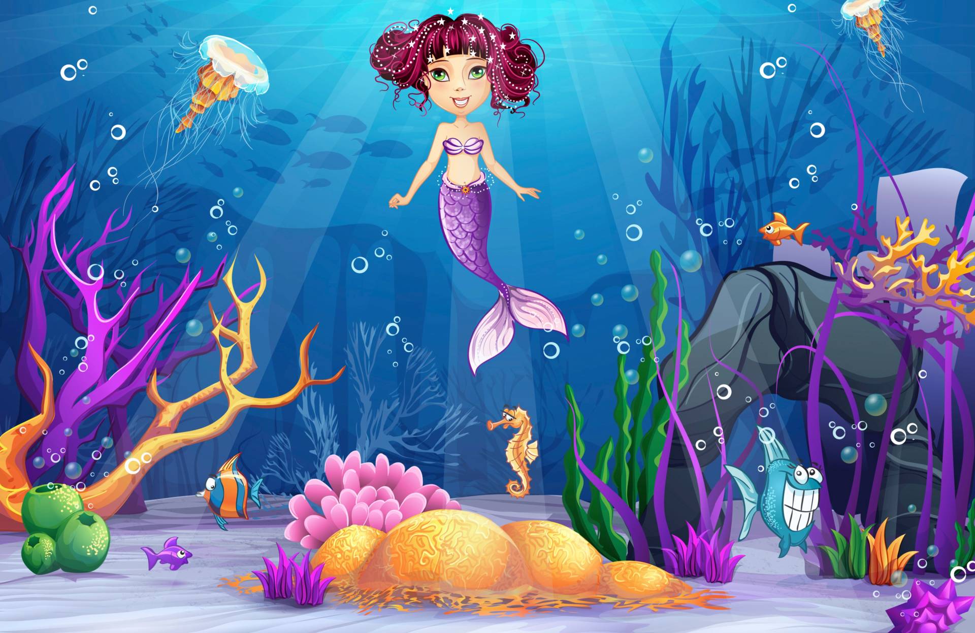 Papermoon Fototapete "MEERJUNGFRAU-MEER FISCHE KORALLEN RIFF UNTERWASSER DEKO" von Papermoon