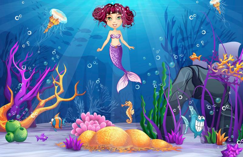 Papermoon Fototapete "MEERJUNGFRAU-MEER FISCHE KORALLEN RIFF UNTERWASSER DEKO" von Papermoon