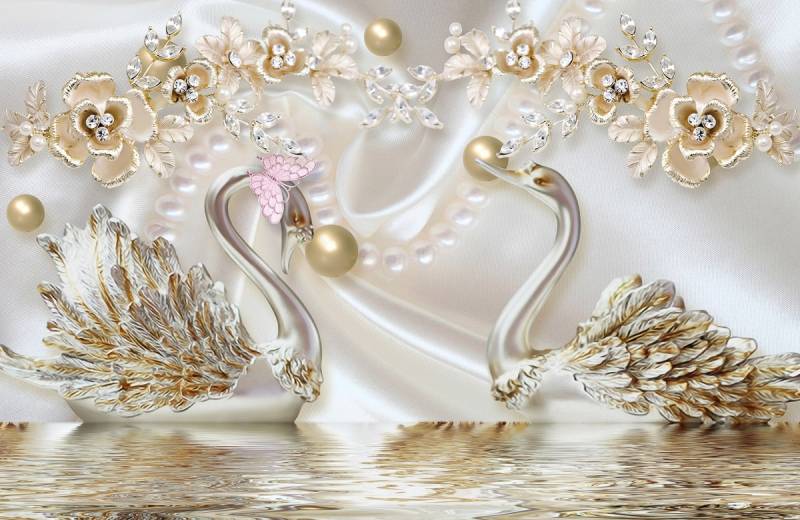 Papermoon Fototapete "Muster mit Schwänen" von Papermoon