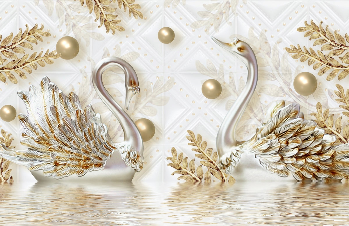 Papermoon Fototapete "Muster mit Schwänen" von Papermoon