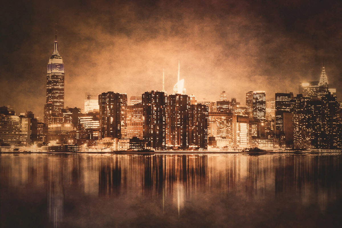 Papermoon Fototapete "NEW YORK-CITY SKYLINE BROOKLYN BRIDGE VINTAGE WANDDEKO" von Papermoon