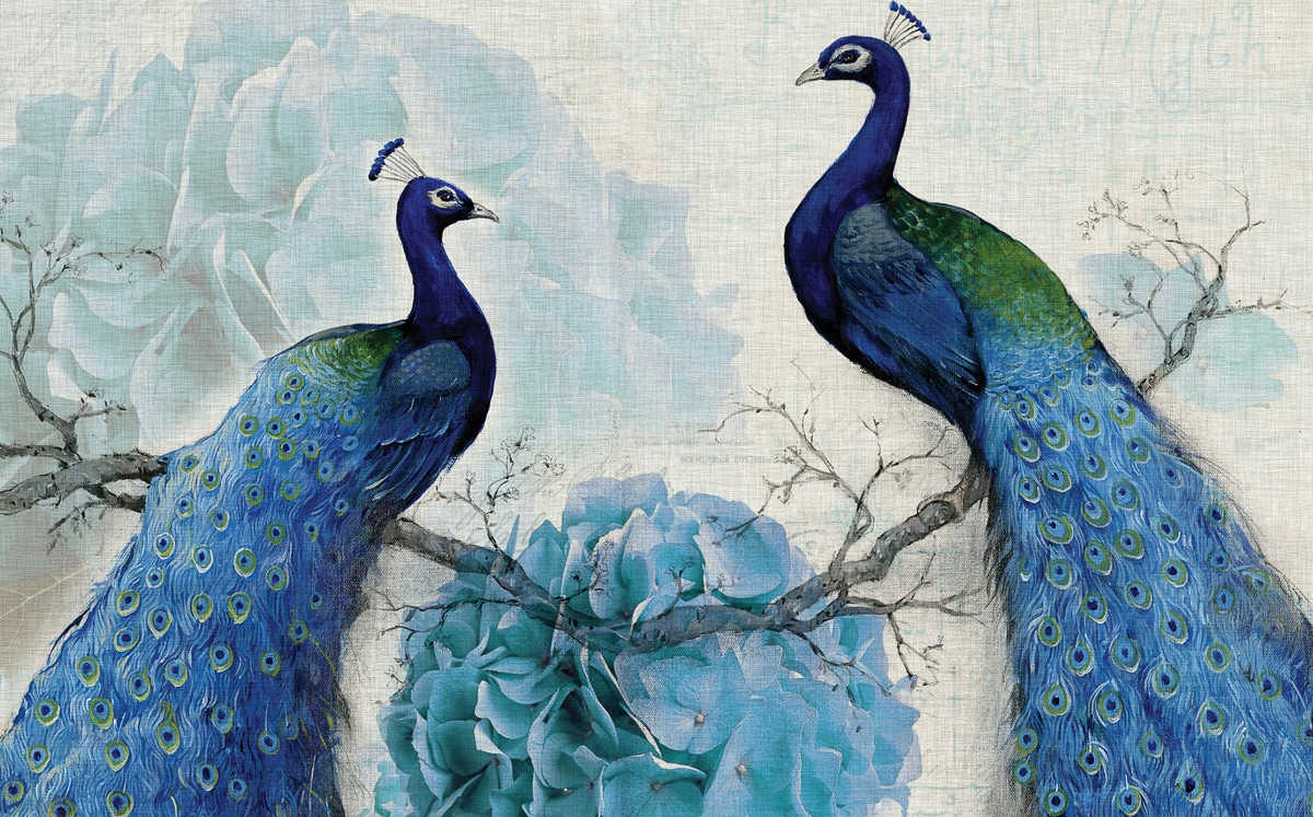 Papermoon Fototapete "Pfauen mit Blumen" von Papermoon