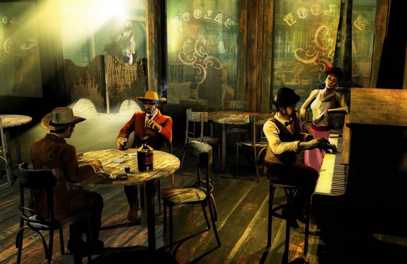 Papermoon Fototapete "SALOON-WILD WEST NOSTALGIE RETRO VINTAGE BAR COWBOY XXL" von Papermoon