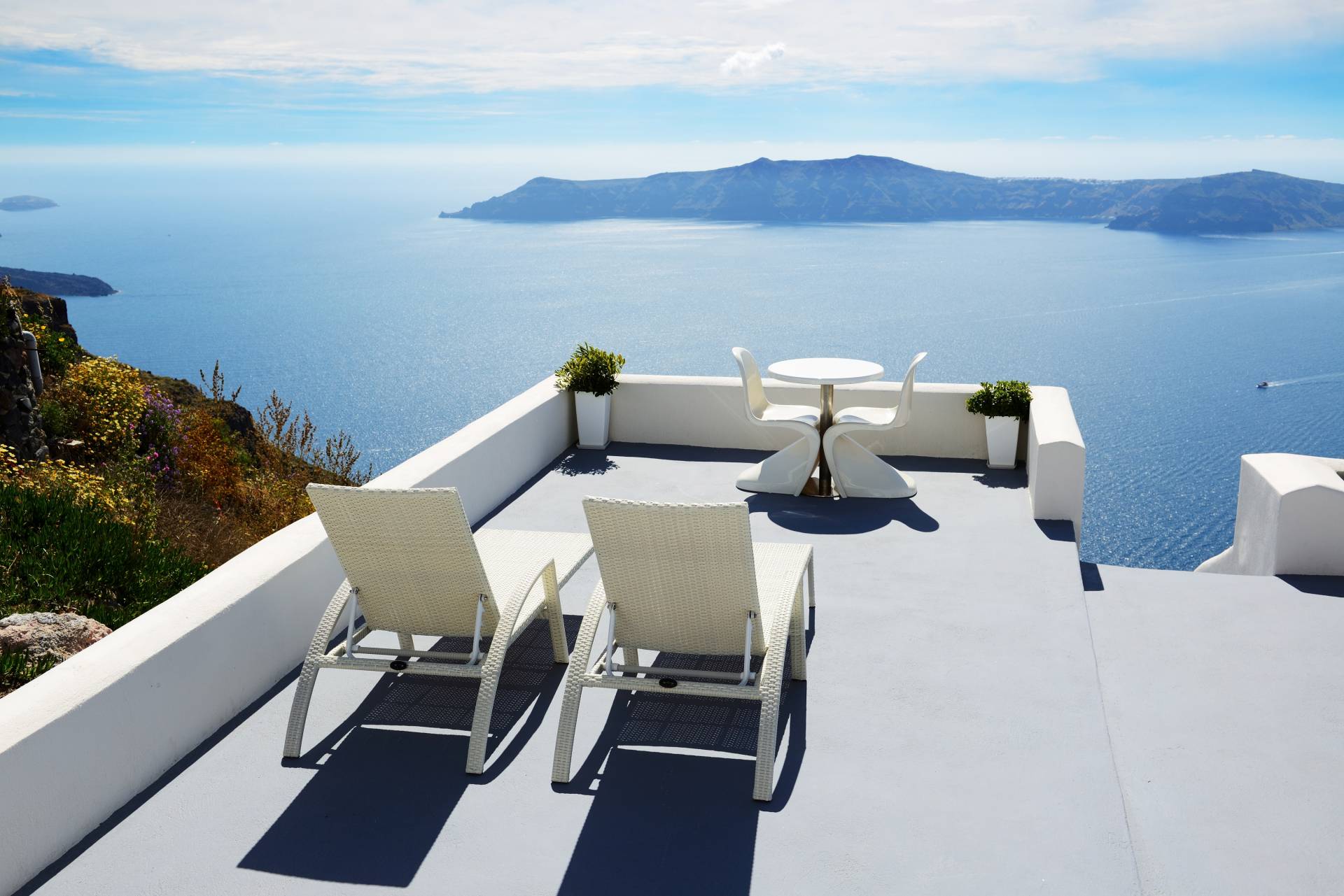 Papermoon Fototapete "Sea View Terrace in Santorini" von Papermoon