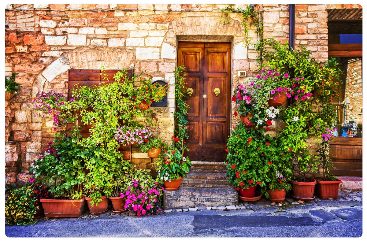 Papermoon Fototapete "Steinhaus mit Pflanzen" von Papermoon