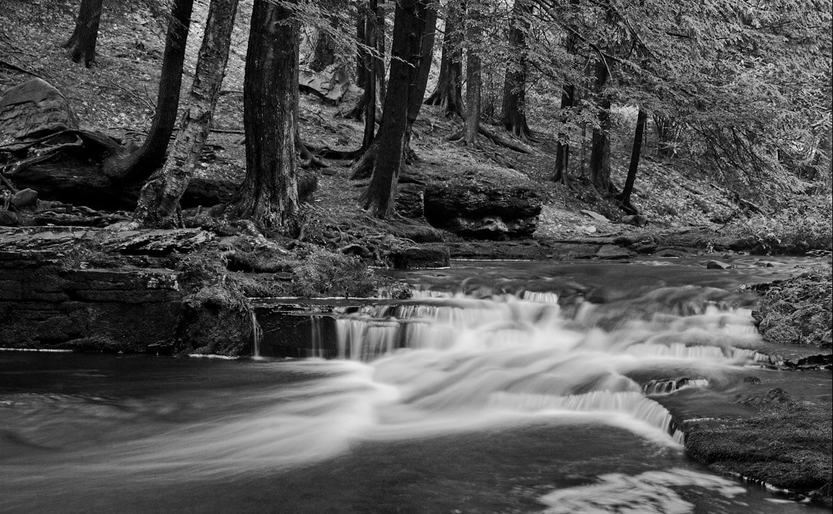 Papermoon Fototapete "Wasserfall Schwarz & Weiß" von Papermoon