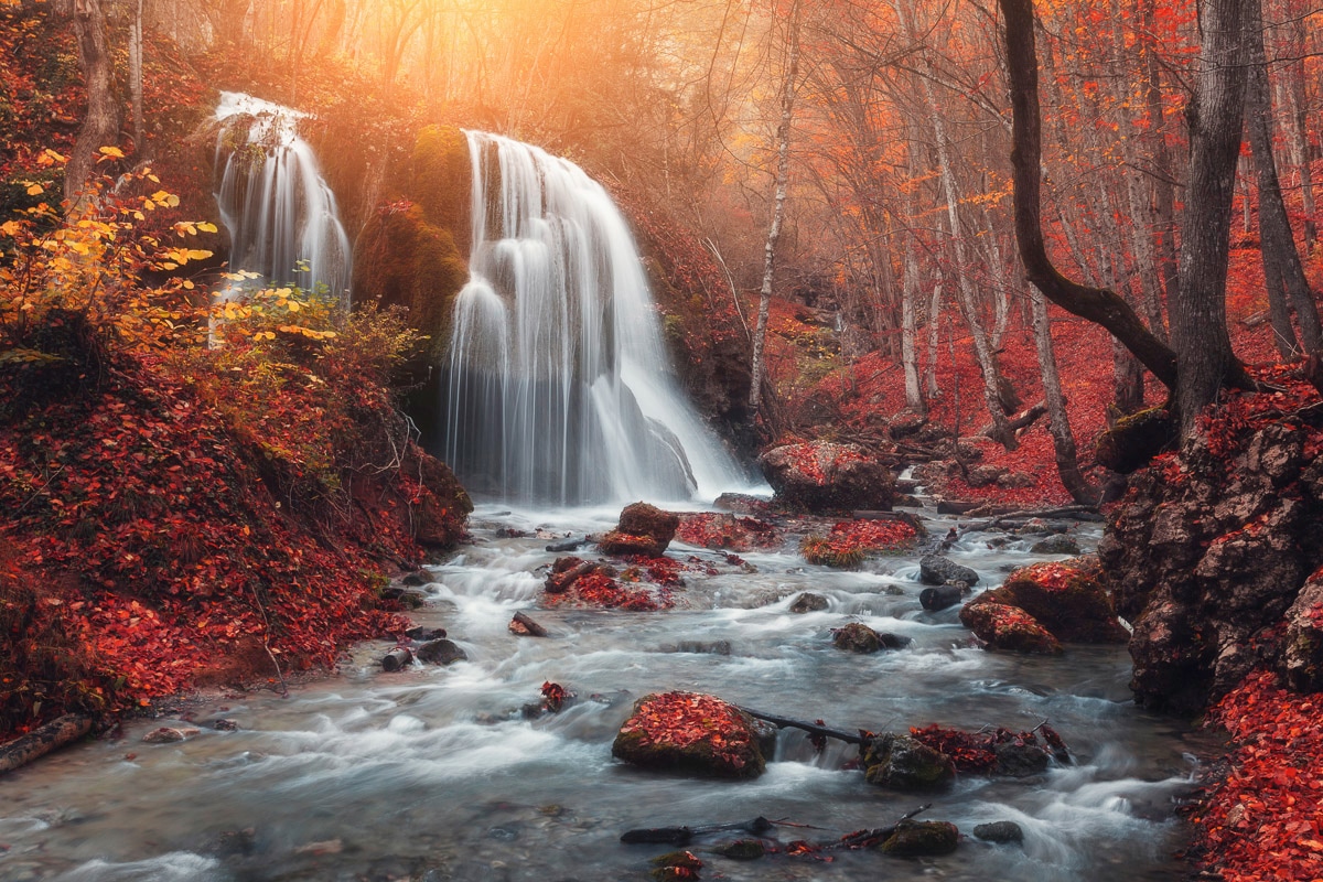 Papermoon Fototapete "Wasserfall im Wald" von Papermoon