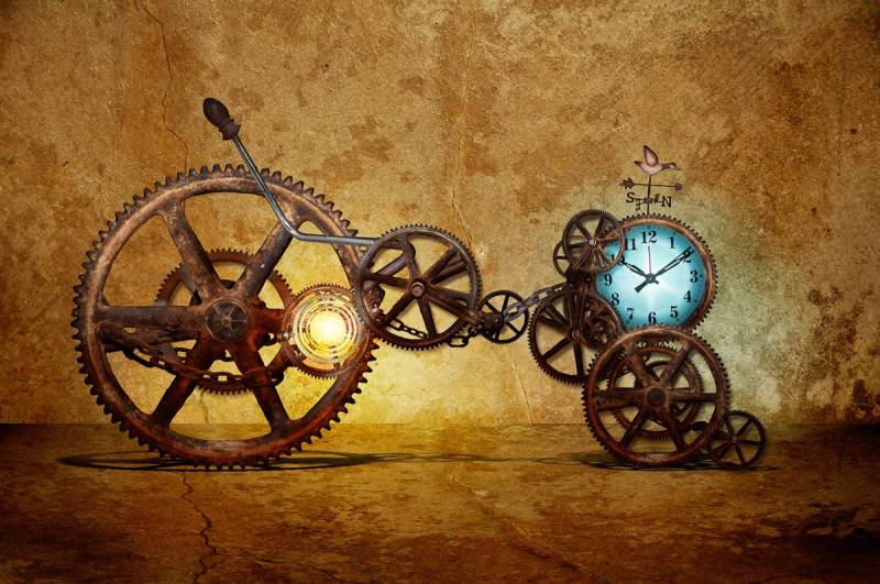 Papermoon Fototapete "Zahnräder mit Uhr" von Papermoon