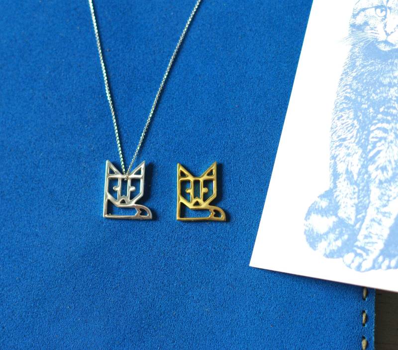 Fuchs Anhänger 25mm, 925Er Silber Schmuck. Vergoldeter Abstrakter Wireframe von PaperwolfsShop