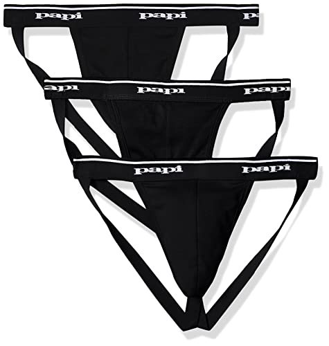 Papi Herren Premium Cheeky Butt-Flaunting Cotton Jock Strap, Pack of 3 Underwear, schwarz, X-Large (3er Pack) von Papi