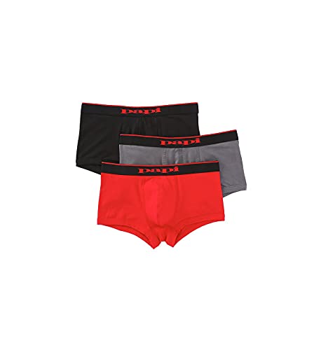 Papi Herren Stylish Brazilian Solid and Print Trunks (3-Pack of Men's Underwear) Boxershorts, Rot/Grau/Schwarz, Medium (3er Pack) von Papi