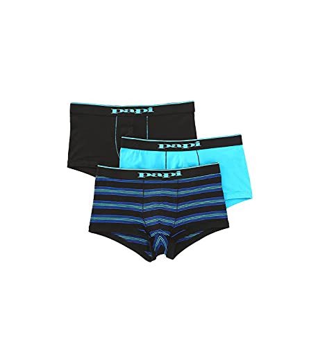 papi Herren Stilvolle brasilianische Solid and Print Trunks (3er Pack Herren Unterwäsche), schwarz/türkis, Medium von Papi