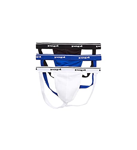 papi Herren 3er-Pack Jockstrap aus Baumwolle Tanga Unterwäsche, schwarz/weiß/blau, Medium von Papi