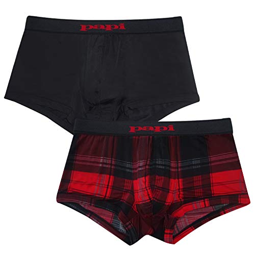 papi Herren Brazilian Cool Trunk Boxer Briefs Pack of 2 Comfort Fitting Underwear Badehose, Plaid-Rot/Schwarz, X-Large von Papi