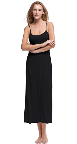 Papicutew Damen-Unterkleid, lang, Cami, Trägerkleid, Nachthemd, ärmellos - Schwarz - Large von Papicutew