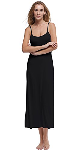 Papicutew Damen-Unterkleid, lang, Cami, Trägerkleid, Nachthemd, ärmellos - Schwarz - X-Large von Papicutew