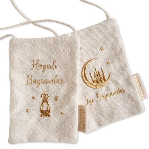 PAPIERDRACHEN Traditionelle Orientalische Geldtasche für Kinder - Ideal für Ramadan & Zuckerfest - 9x13 cm - Eid Mubarak - Kareem - Moschee - Geschenkidee - Gold Set 2 von Papierdrachen
