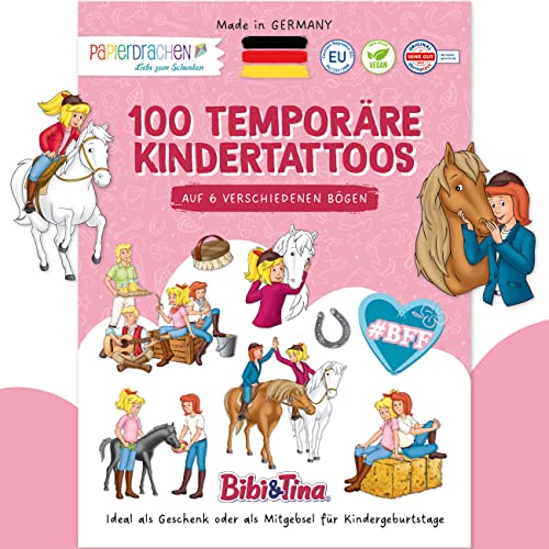 Papierdrachen 100+ Tattoos für Mädchen - hautfreundliche Kindertattoos - Bibi & Tina - Tattoos für Kinder - Geschenkidee & Mitgebsel - 100% vegan & dermatologisch geprüft - Set 11 von Papierdrachen