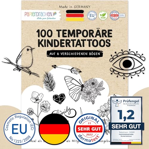 Papierdrachen 100 Tattoos zum Aufkleben - Hautfreundliche Tattoos Schwarz-weiß - stylische Designs - Für Junggesellenabschied, Mottoparty und Freizeit von Papierdrachen