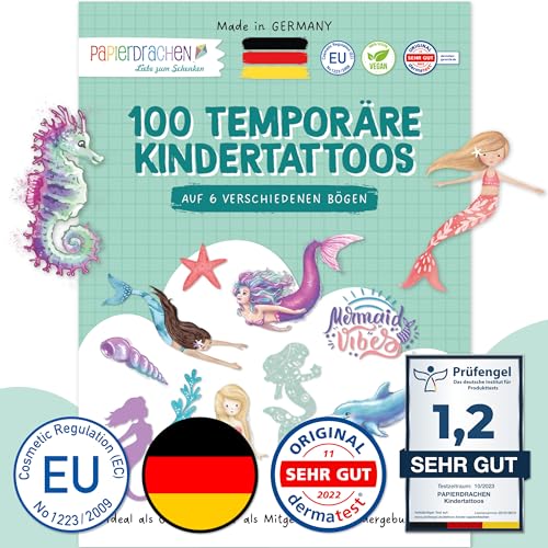 Papierdrachen 100 besonders hautfreundliche Kindertattoos - Tattoos Meerjungfrauen - für Kinder - für Jungen und Mädchen - geprüft & made in Germany - Set 28 von Papierdrachen