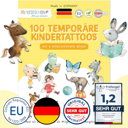 Papierdrachen 100 besonders hautfreundliche Kindertattoos - Tattoos Pferde und Lesefreunde - für Kinder - für Jungen und Mädchen - geprüft & made in Germany - Set 22 von Papierdrachen