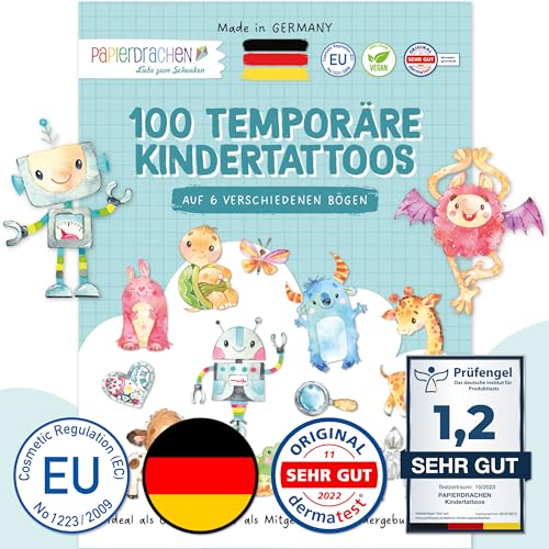 Papierdrachen 100 besonders hautfreundliche Kindertattoos - Tattoos Roboter und Monster - für Kinder - für Jungen und Mädchen - geprüft & made in Germany - Set 30 von Papierdrachen