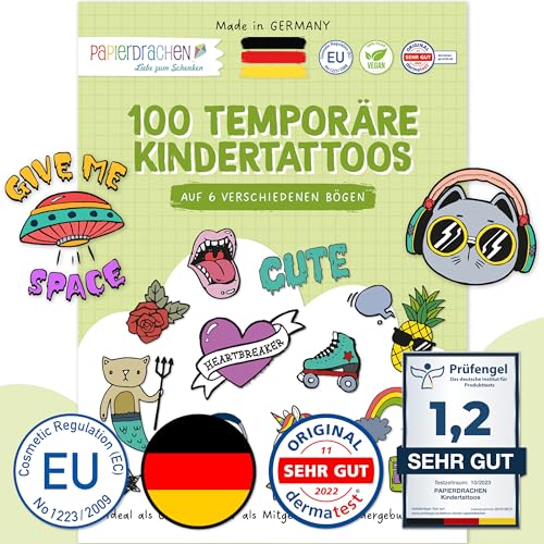 Papierdrachen 100 besonders hautfreundliche Kindertattoos - Tattoos Scrunch Doodles - für Kinder - für Jungen und Mädchen - geprüft & made in Germany - Set 24 von Papierdrachen