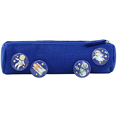 Papierdrachen Federmäppchen mit 4 Buttons für Jungen und Mädchen | Filzmäppchen in blau mit Astronaut-Motiv ideal als Geschenk zur Einschulung | Schulmäppchen Set Nr 5 von Papierdrachen