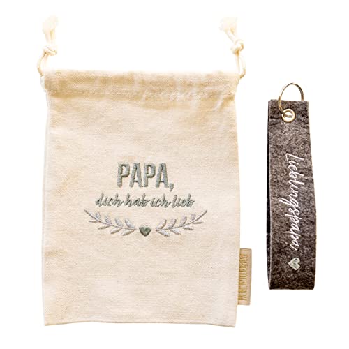Papierdrachen Filzschlüsselanhänger Set für Papa - mit Säckchen und hochwertiger Bestickung - Vatertagsgeschenk - zum Vatertag - originelles Geschenk von Papierdrachen