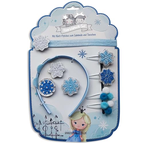 Papierdrachen Haarschmuck Set - Haarreifen Haarband Klett | wechselbare Patches im Design *Eisprinzessin * | Schöne kreative Haar Accessoires für Mädchen - Set 6 von Papierdrachen