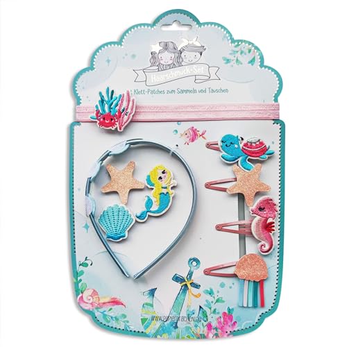 Papierdrachen Haarschmuck Set - Haarreifen Haarband Klett | wechselbare Patches im Design *Meerjungfrau* | Schöne kreative Haar Accessoires für Mädchen - Set 2 von Papierdrachen